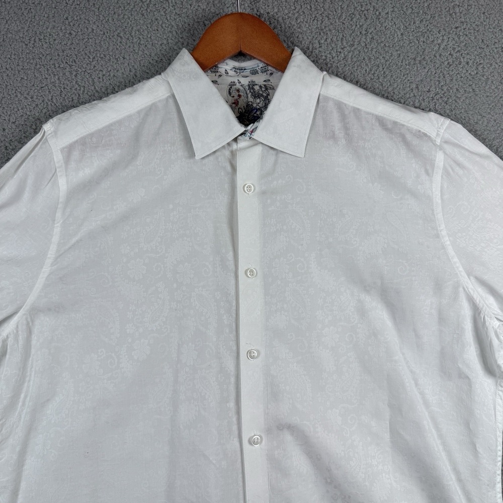 Robert Graham Shirt Mens XL White Bayview Paisley Jacquard Flip Cuff Classic